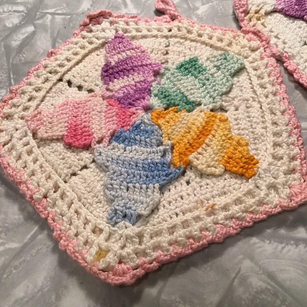 🔥SALE Small pair handmade vintage decorative kitchen hot pads doilies rainbow - Picture 8 of 14